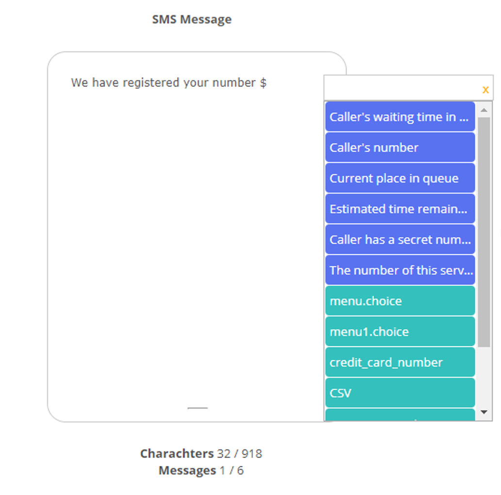 Screenshot of using variables within the SMS module in CFT.