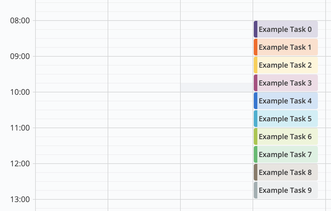 Screenshot of ten example scheduled tasks in different colours.