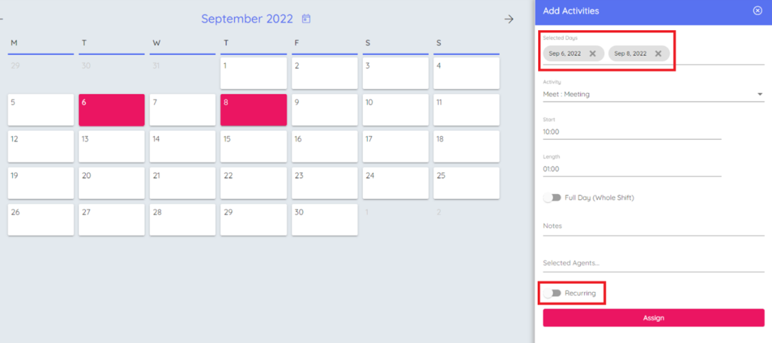 Activity Calendar Add Recurring Activity