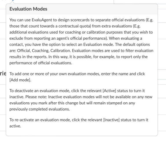 QS Evaluation modes