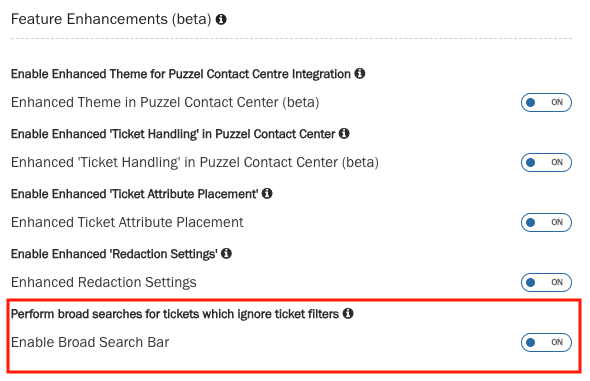 settings for broad search